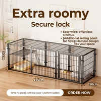 Parc pour animaux de compagnie en métal à 8 panneaux avec couvercle supérieur, plateforme, échelle, cage pour chat en fer, clôture d'exercice pour usage intérieur