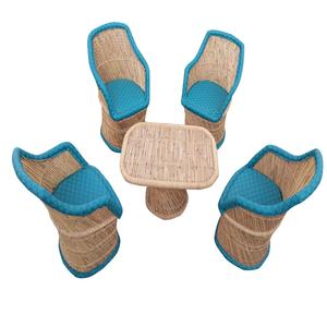 Ensemble table et chaise de salle à manger d'extérieur moderne, meubles de jardin en osier, rotin, cuir et bambou pour parc ou villa, 4 chaises + 1 table - Product Image 3