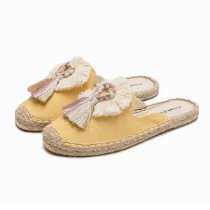 Popular Hemp Rope Sole Women Flat Espadrilles Slippers Factory Supply Customize Shoes