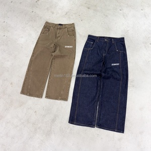 Jeans délavés personnalisés, streetwear, décontractés, coupe ample, en denim de haute qualité, pantalons évasés, fabricant - Product Image 1