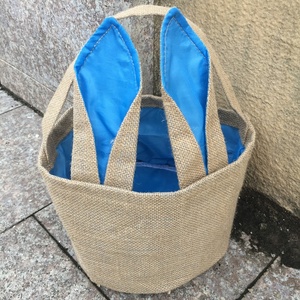 Cesta de lino de yute, 6 colores, monograma de orejas largas en blanco, para vacaciones, arpillera gris, cesta de Pascua - Product Image 3