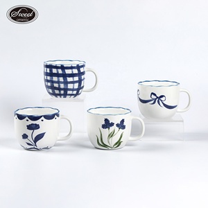<span class=keywords><strong>Taza</strong></span> de Cerámica con Diseño <span class=keywords><strong>Original</strong></span> Pintado a Mano SWT, Azul y Blanco, con Logotipo Personalizado, Diseño Floral Simple y Único, para Uso Diario en el Hogar - Product Image 3