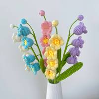 Dekorasi Lily-of-the-valley Rajutan Tangan yang Selesai, Ornamen Kreatif Meriah, Bunga Buatan Rajutan Benang
