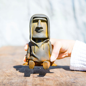Statue Moai créative en polyrésine faite à la main, figurine <span class=keywords><strong>de</strong></span> tête <span class=keywords><strong>de</strong></span> l'île <span class=keywords><strong>de</strong></span> Pâques peinte à la main avec capuche, 13 cm, pour décoration intérieure, collection d'art, cadeau - Product Image 5