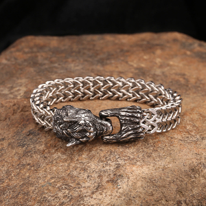 Bracciale Vichingo in Acciaio Inossidabile con Chiusura a Testa di Lupo, Gioiello Vichingo, Regalo Turistico Norreno - Product Image 3