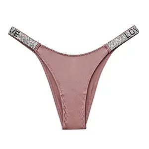 Custom Letter Logo Striped Low Waist Womens Tangas Pink Bikini