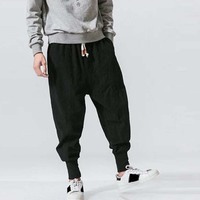 Pantalon sarouel ample à entrejambe bas pour hommes pantalon de danse hip hop à poche Bloomers jambes larges de style rétro chinois