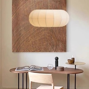 Lustre de style japonais Wabi Sabi, ovale, en tissu blanc, luminaire suspendu E27 LED pour chambre à coucher, salon, bureau, maison d'hôtes - Product Image 3