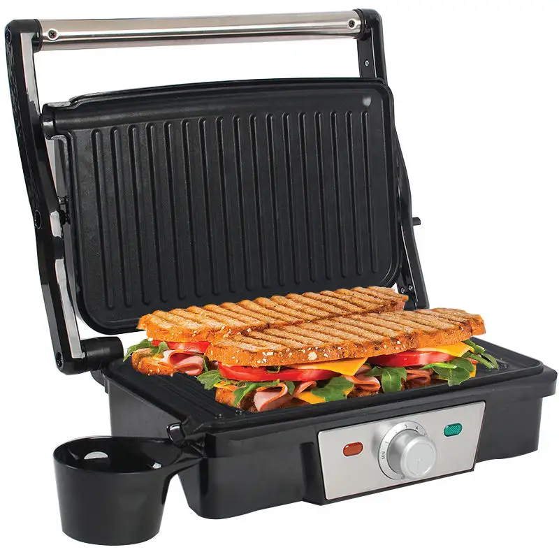 180 Graden Open 2-Slice Grill Commerciële Draagbare Elektrische Vlees Pie Maker Contact Panini Sandwich Pers Grill Voor Bbq