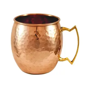 Hot sales 500ml Copper Moscow Mule Mugs Hammered Cups 700ml 500ml Copper Plating Gold Handles mug