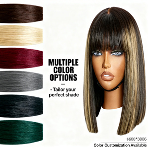 Peluca Bob de Cabello Virgen Brasileño, Hecha a Máquina, con Encaje Completo HD, 200% de Densidad, Sin Pegamento, Rojizo/Negro Natural, Corta - Product Image 1