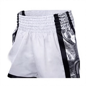 Shorts de boxe blancs pour hommes, taille mi-haute, avec bande latérale argentée, taille élastique, séchage rapide, décontractés, sportifs, 100% polyester PROFIT - Product Image 1