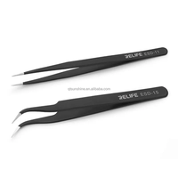 Pince à épiler antistatique droite et courbée QTS RL-ESD-11/RL-ESD-15 noire, garantie 1 an pour la réparation d'instruments de précision mobiles