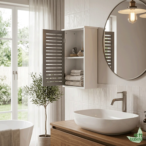 Armoire de rangement verticale fine pour buanderie, avec porte à persiennes ventilée, autoportante, pour espaces étroits, organisateur de salle de bain et de buanderie - Product Image 1