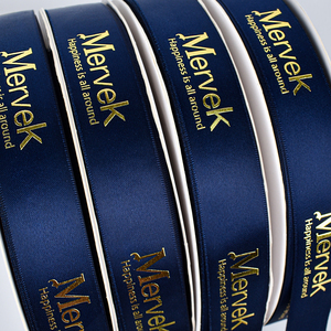 Hot bán thân thiện với môi tùy chỉnh tên thương hiệu <span class=keywords><strong>Luster</strong></span> Quà Tặng <span class=keywords><strong>Ribbon</strong></span> 3D Lá vàng in satin Grosgrain Logo giáng sinh hanukkah - Product Image 2