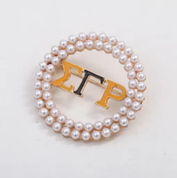 Broche de sororité pour jeunes femmes, motif vert et rose, ornée de perles et de strass, lettres grecques, badge de corsage, vente en gros à bas prix