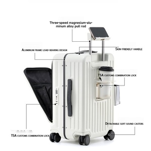 Venta al por mayor <span class=keywords><strong>de</strong></span> fábrica, Maleta inteligente <span class=keywords><strong>de</strong></span> <span class=keywords><strong>viaje</strong></span> multifuncional, portavasos <span class=keywords><strong>de</strong></span> carga USB abierto frontal y equipaje <span class=keywords><strong>de</strong></span> embarque con gancho lateral - Product Image 2