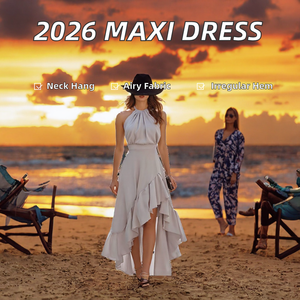 Robe midi grise sans manches à col halter, ourlet asymétrique à volants, en mousseline ajustée, élégante pour les soirées, style été - Product Image 2