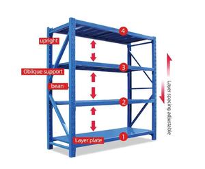 Precio de fábrica, estantes de supermercado de almacenamiento ajustables de alta resistencia, 200KG, 4 capas, estantes de almacenamiento de Metal para almacén, unidades de estantería - Product Image 2