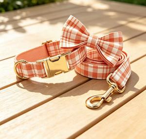 Quality <b>Light</b> Blue Plaid Polyester <b>Dog</b> Collar Leash Set Featuring Sweet Traditional Design Sturdy Hook Buckle - Product Image 1