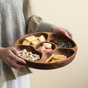 Ensemble de plateaux de service en bois de noyer, ronds et ovales, avec compartiments, pour le thé, les collations, usage hôtelier - Product Image 2