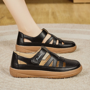 Thick-soled Women's Shoes Breathable Hollow Ladies Roman <strong>Sandals</strong> Cowhide Sole Mom <strong>Closed</strong>-<strong>toe</strong> <strong>Sandals</strong> - Product Image 3