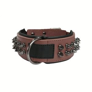 Collier pour chien en cuir véritable clouté et à pointes, robuste, anti-morsure, avec rembourrage doux pour Pitbull - Product Image 5