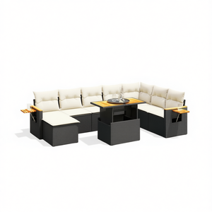 Ensemble de canapés de jardin noirs en rotin PE d'extérieur avec coussins, design contemporain, meubles imperméables - Product Image 1