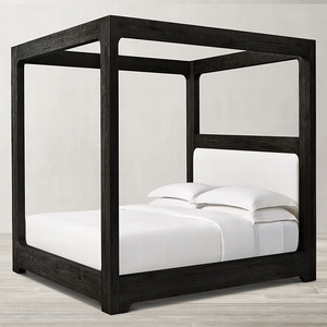 <span class=keywords><strong>Lit</strong></span> à baldaquin RH DAVOS en tissu chêne, taille Queen/King, cadre en bois massif, tête <span class=keywords><strong>de</strong></span> <span class=keywords><strong>lit</strong></span> rembourrée blanche, <span class=keywords><strong>lit</strong></span> mural traditionnel - Product Image 1