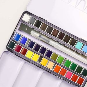 Ensemble de peinture à l'aquarelle solide professionnelle de 12/24/36/48 couleurs avec stylo pinceau, tubes de 12 ml, boîte en métal, papier et toile, artisanat artistique DIY - Product Image 1