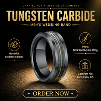 Bague en carbure de tungstène 8 mm en gros avec incrustation bois noir et corde de guitare, alliances pour hommes et femmes, bijoux de mode, cadeaux