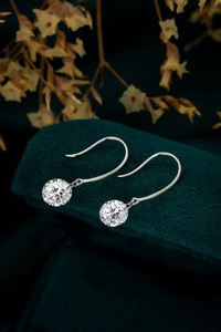 Classic 18K Solid White Gold 1.08ct Round Brilliant Lab Grown <b>Diamond</b> <b>Dangle</b> <b>Earrings</b> | Round Brilliant Cut Lab Created <b>Diamond</b> - Product Image 3
