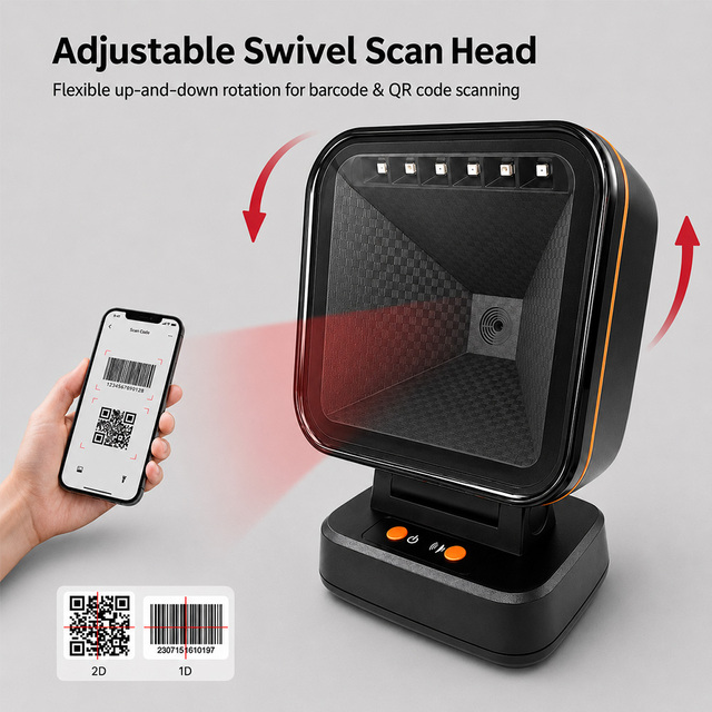 YUANAIDC High Speed Desktop Barcode Scanner 1D 2D QR Code Omnidirectional USB Reader for POS Retail Store Warehouse