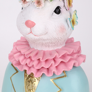 Redeco - Figura Decorativa de Conejo de Pascua Hecha a Mano, Busto de Resina con Corona de Flores <span class=keywords><strong>y</strong></span> Adorno de Pájaro para Decoración de Primavera en el Hogar - Product Image 4