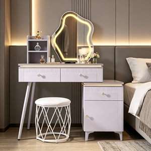 Modern Makeup Vanity <b>With</b> Lighted Mirror Storage <b>Drawers</b> Bedroom <b>Dressing</b> <b>Table</b> <b>With</b> Stool - Product Image 5