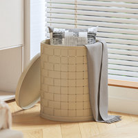 Panier à linge de salle de bain en cuir, élégant et luxueux, avec couvercle, 40x40x48cm