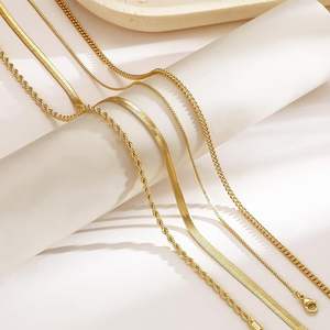 Cổ điển <span class=keywords><strong>18K</strong></span> vàng thép không gỉ tối giản Lớp Chuỗi Xoắn Giấy liên kết vòng cổ thiết kế đơn giản cho món quà - Product Image 1