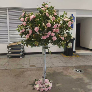 BL-AT28 Outsunny Albero Artificiale di Rose con Fiori, Pianta Finta per Interni ed Esterni, 200cm di Altezza, Alberi Fioriti Rosa e Verdi - Product Image 1