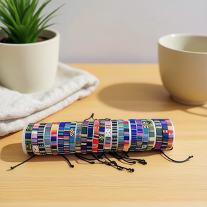 Braccialetti Intrecciati Cm 24 Pezzi Stile Geometrico Bohémien Elastici Unisex alla Moda - Product Image 3