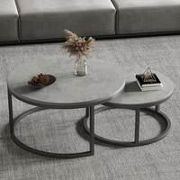 Table basse moderne, ronde et grise, en pierre interlée, meuble de salon, d'extérieur