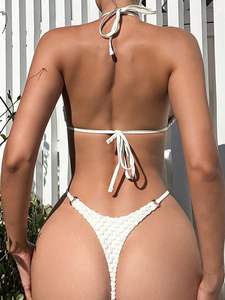 European American Solid Color New Split <strong>Swimsuit</strong> Bikini High-End Underwire Backless Deep V Pure Wind Strap Design Three-Point - Product Image 2