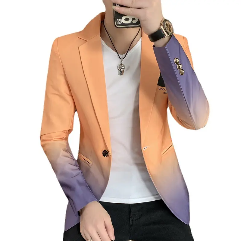 2022 Spring New Gradient Color Suit Jacket Men's Streetwear Korean Slim Fit Casual Blazer Wedding Business Clothing Suit Coats