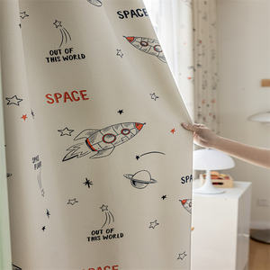 Venta caliente niños dormitorio dibujos animados cohete patrón impreso cortinas confeccionadas poliéster impreso cortinas para decoración de ventanas - Product Image 1