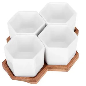 Wholesale Cactus Plant Pot Bamboo Trays with Drainage Hole White Planter Pots Indoor Hexagonal Plant Decoration Containers