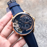 Commande en gros – Montre personnalisée avec logo, squelette ajouré, style sport, en cuir véritable, mouvement à quartz, boîtier en acier inoxydable 22 mm