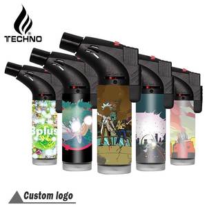 TECHNO OEM ODM Briquet torche oblique à jet de butane de luxe rechargeable avec logo personnalisé et portable de haute qualité - Product Image 1