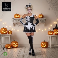 Costume de Harlequin Maléfique pour Adultes S-XL, Robe de Clown Vampire pour Film TV, Tenue de Diable Halloween, Robe de Harlequin à Carreaux pour Cosplay