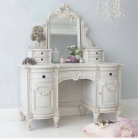 Ensemble de chambre à coucher classique en bois massif sculpté de style antique ivoire, style romantique français victorien, chambre à coucher pour fille, taille Queen, gris