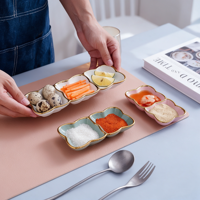 Plat de service en céramique à trois compartiments, design moderne et luxueux MingLun, écologique, forme rectangulaire, durable, passe au lave-vaisselle, plats à sauce