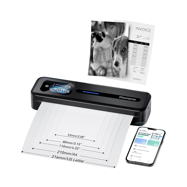 Portable Touchscreen M832D Thermal Inkless Printer 300dpi A4 Compatible IOS/Android/PC Travel Battery Black